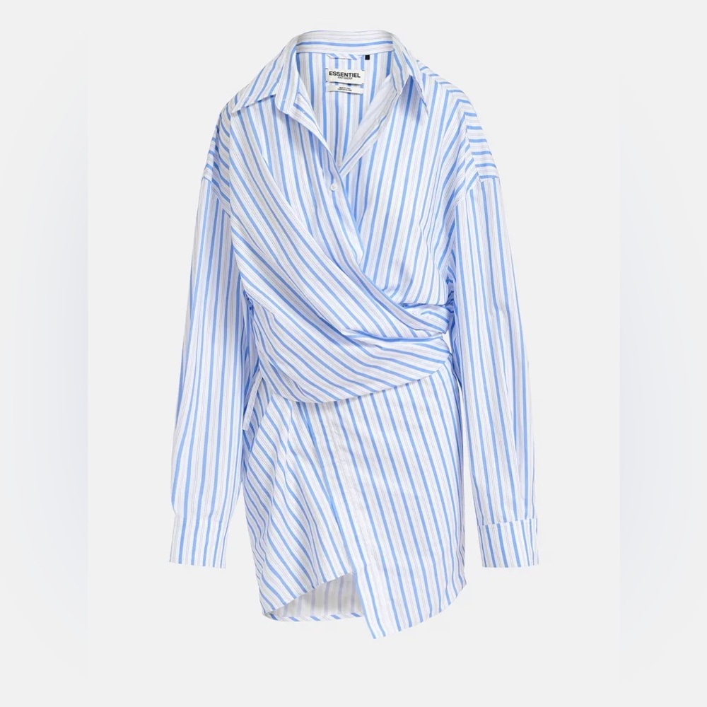 Essentiel Antwerp Stripe Cotton Mini Dress Size 2 NWT Asymmetric Hemline $355